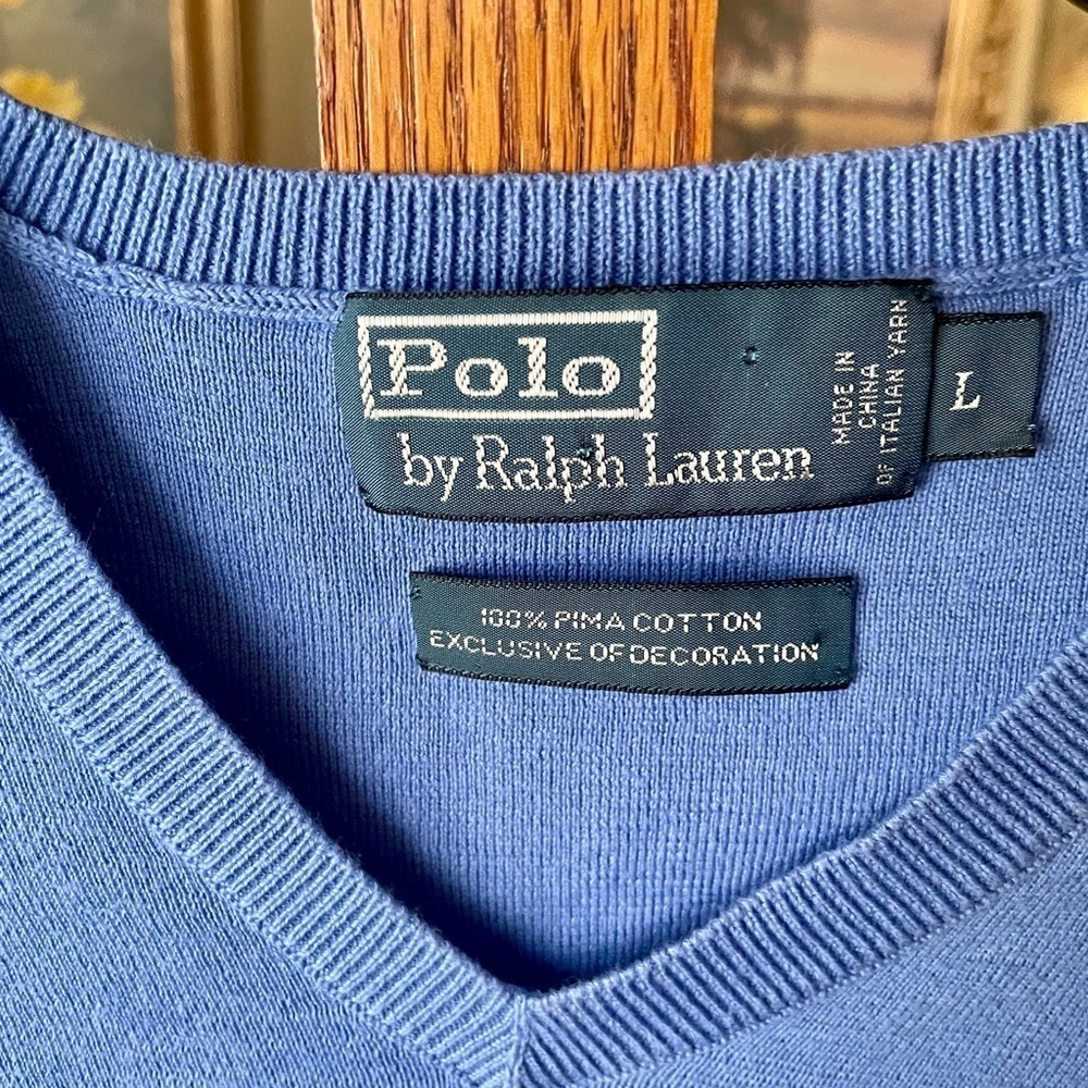 Polo Ralph Lauren men’s v-neck sweater vest 100% Pima cotton Large blue - Picture 4 of 7